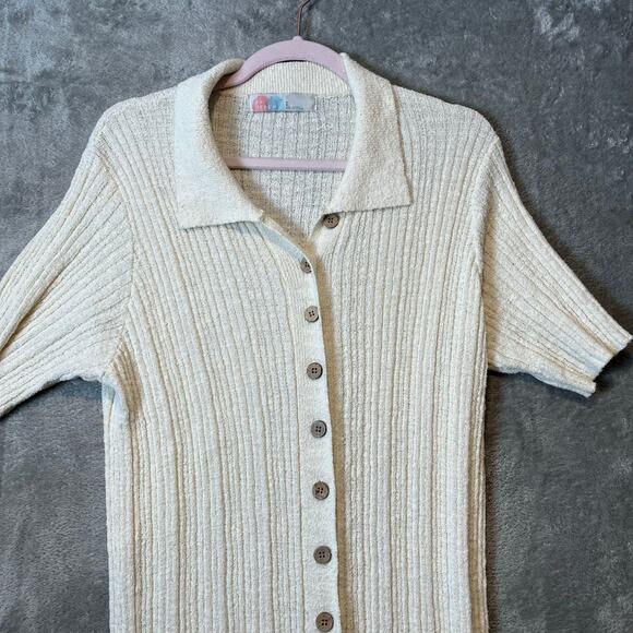 Free People Beach Size Large Riding Waves Knit Midi Dress Button Down Cream - Picture 2 of 8